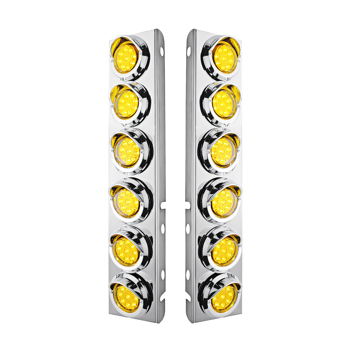 SS Front Air Cleaner Bracket With 12X 9 LED 2" Reflector Lights & Visors For Peterbilt-Amber LED & Lens