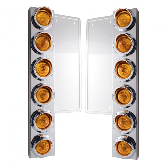 FL SS Front Air Cleaner Bracket W/12X 9 LED 2" Beehive Lights & Visors -Amber LED & Lens (Pair)