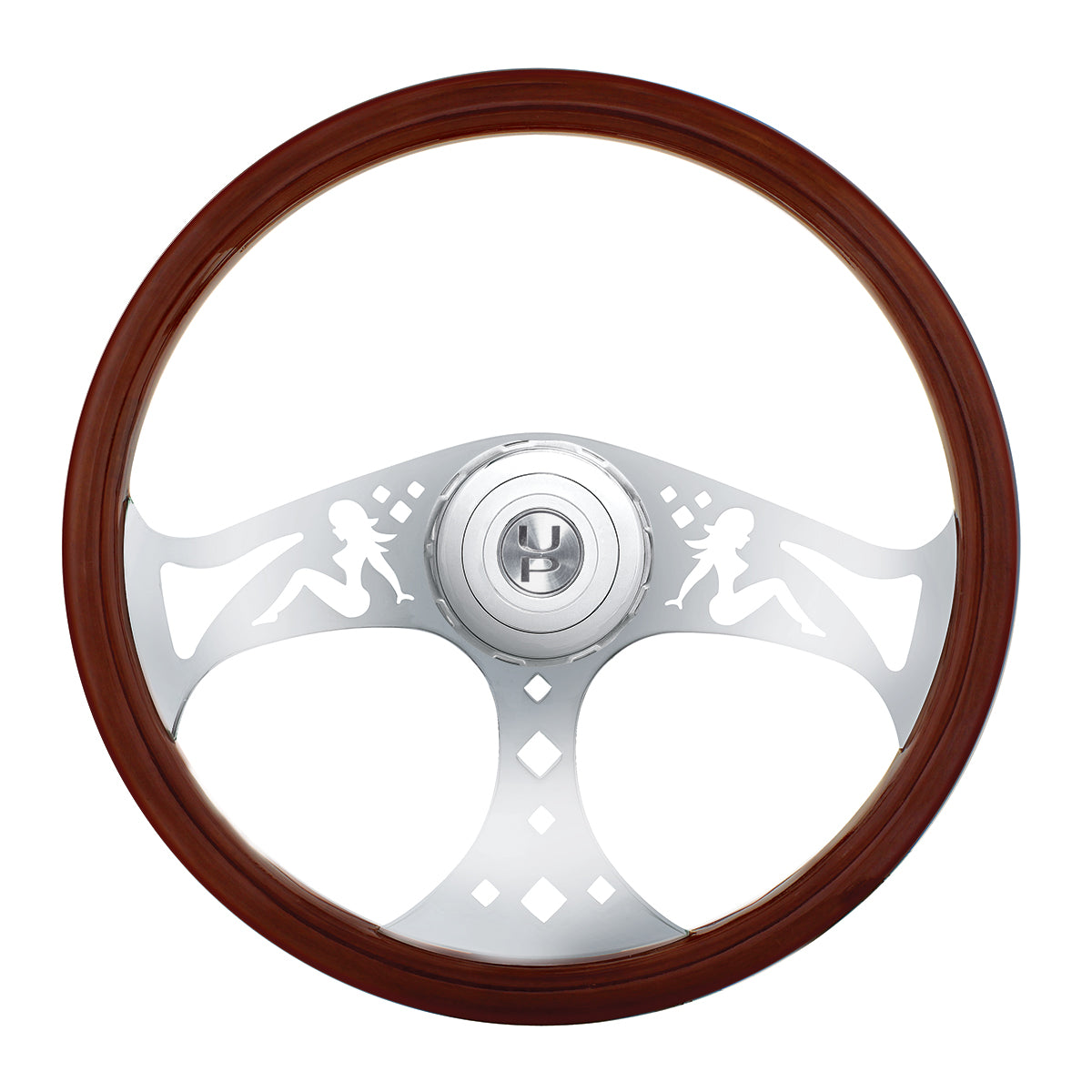 18" Lady Style Wood Steering Wheel With Hub & Horn Button Kit For Peterbilt (2006+) & Kenworth (2003+)