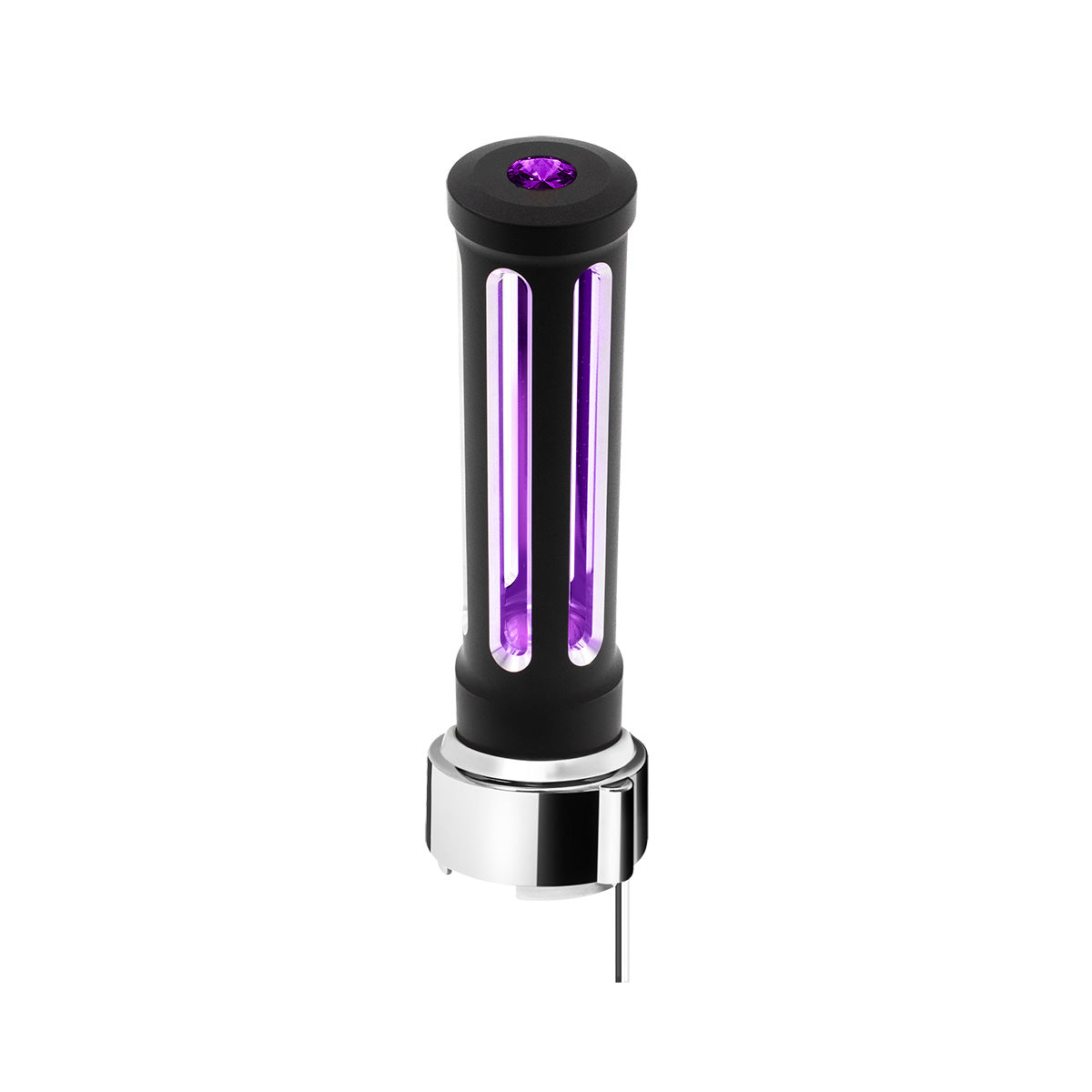 Thread-On Matte Black Sonoma Style Gearshift Knob With LED 9/10 Speed Adapter-Purple Crystal/Purple LED