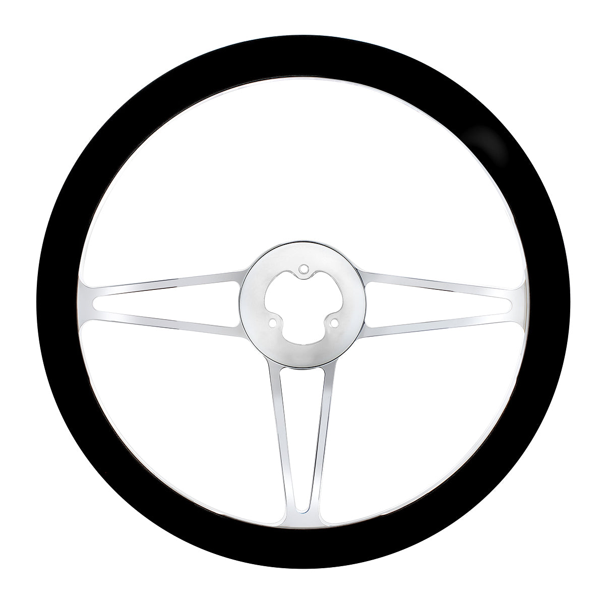 18" Chrome Aluminum "3-Spoke" Style Steering Wheel With Black Leather Rim