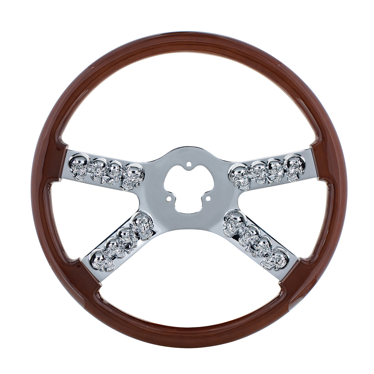 18" Chrome Steering Wheel With Skull Accent - Wood