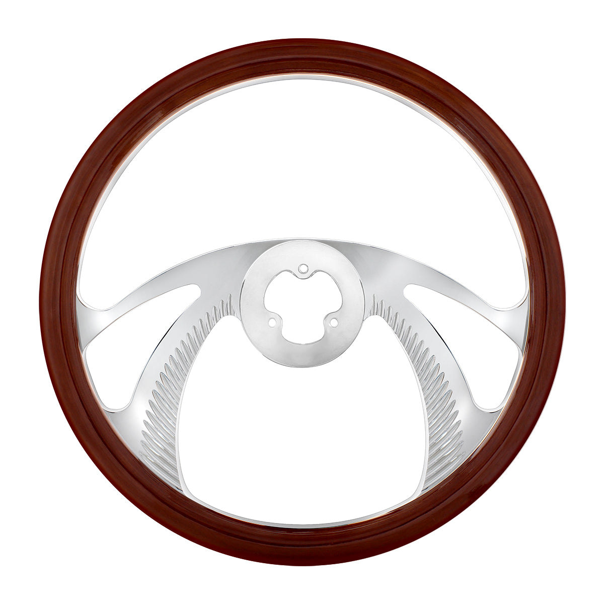 18" Chrome Aluminum "Scorpion" Style Steering Wheel With Wood Rim