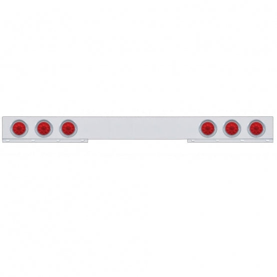 Chrome 1 Piece Rear Light Bar With Six 10 LED 4" Lights & Visors - Red LED/Red Lens