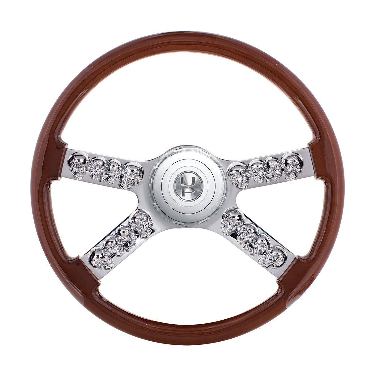 18" Skull Steering Wheel With Hub & Horn Button Kit For Peterbilt (2003+) & Kenworth (2003+)