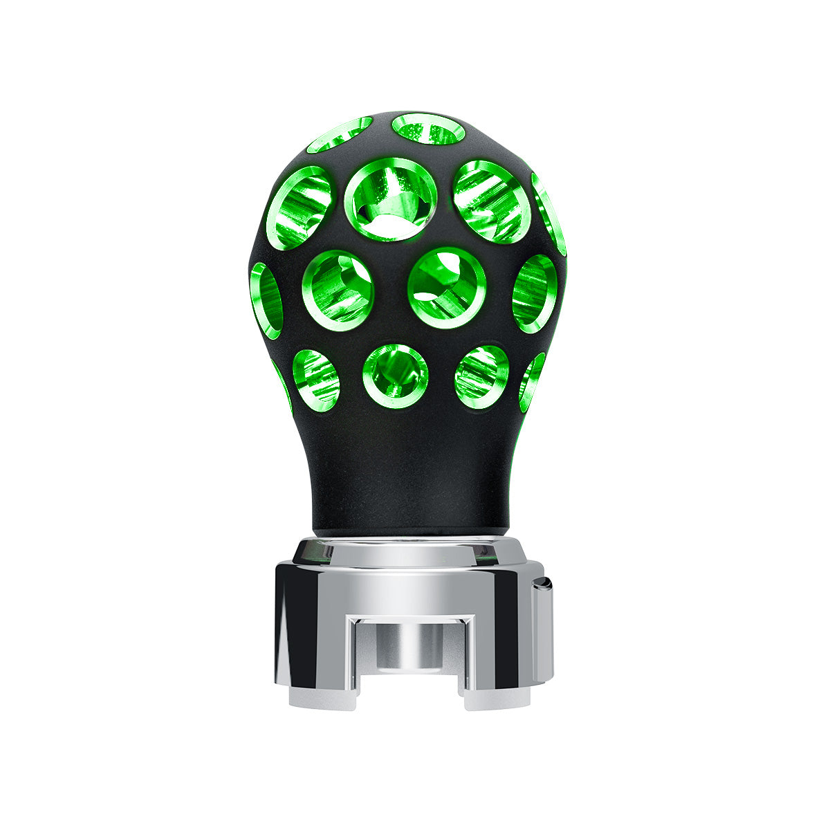 Thread-On Matte Black Phoenix Style Ball Gearshift Knob With LED 13/15/18 Speed Adapter-Green LED