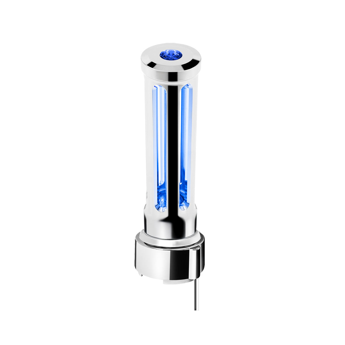 Thread-On Chrome Sonoma Style Gearshift Knob With LED 9/10 Speed Adapter-Blue Crystal/Blue LED