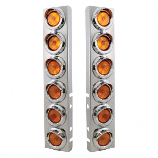 Stainless Front Air Cleaner Bracket With 12X 2" Flat Lights & Visors For Peterbilt