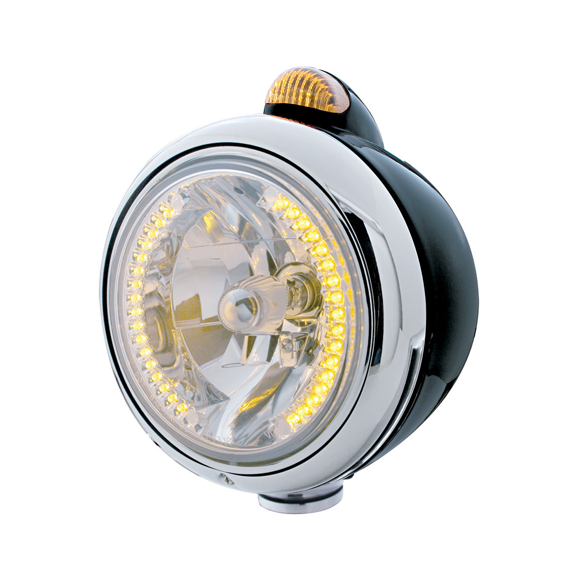 Black Guide 682-C Headlight H4 With Amber LED & Dual Mode LED Signal - Amber Lens