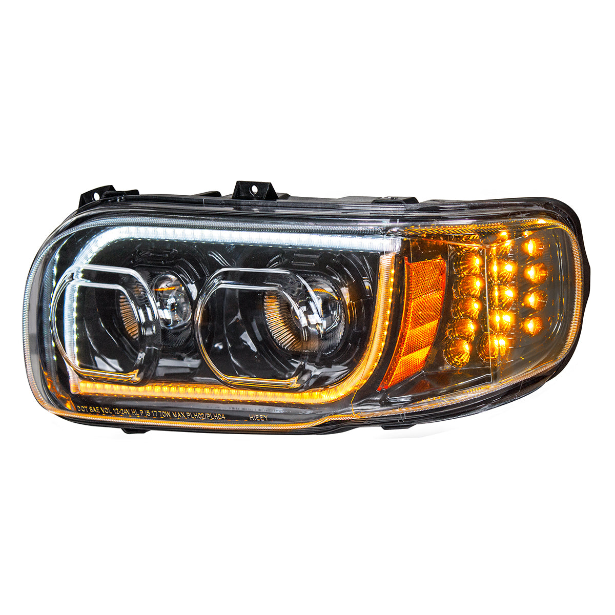 High Power LED "Blackout" Headlight With 16 LED Turn & 57 LED Bar For 2008-2024 Peterbilt 389- Driver