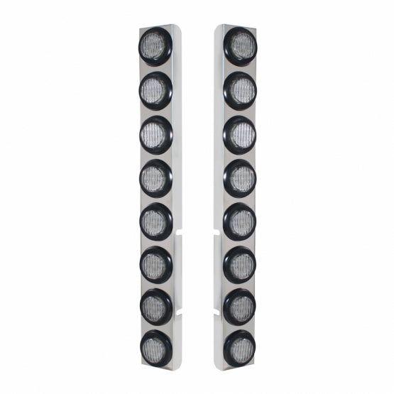 SS Rear Air Cleaner Bracket With 16X 9 LED 2" Lights For Peterbilt-Red LED/Clear Lens