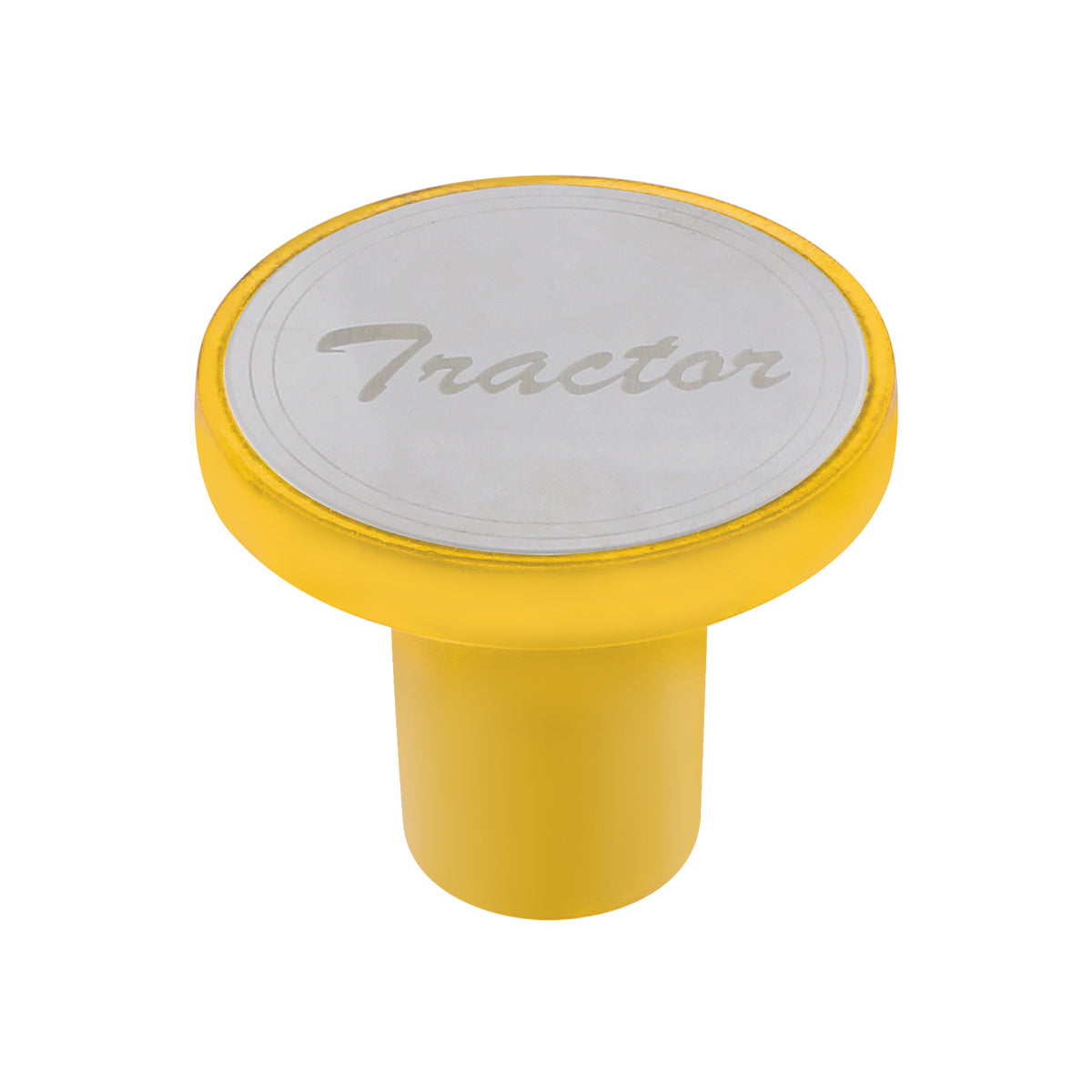Aluminum Screw-On Air Valve Knob With Stainless Tractor Plaque - Electric Yellow
