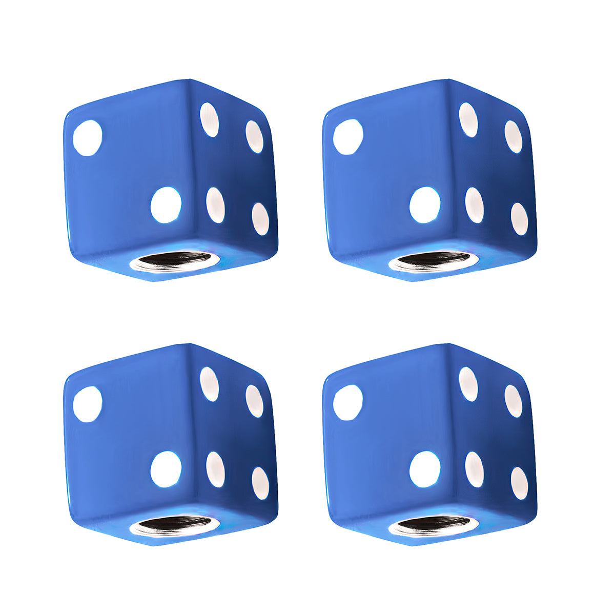 Blue Dice Valve Caps With White Dots (Set of 4)