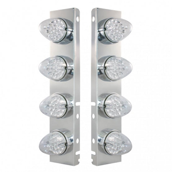 SS Front Air Cleaner Bracket With 8X 19 LED Reflector Lights & Bezels For Peterbilt-Amber LED/Clear Lens