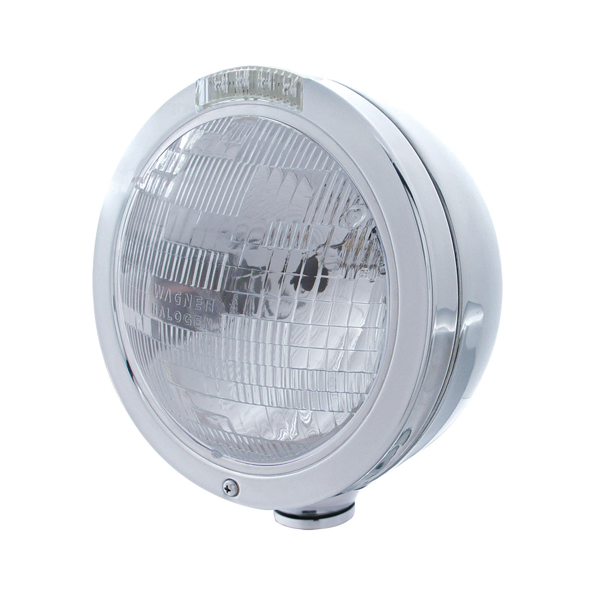 Stainless Steel Bullet Classic Headlight H6024 Bulb & LED Turn Signal - Clear Lens
