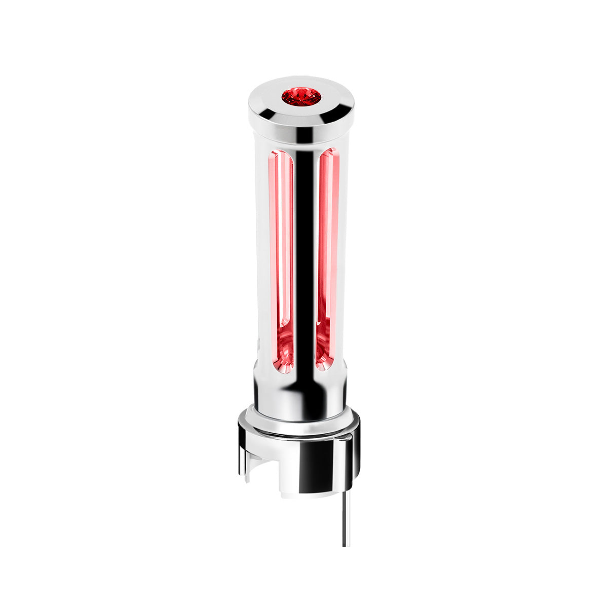 Thread-On Chrome Sonoma Style Gearshift Knob With LED 13/15/18 Speed Adapter-Red Crystal/Red LED
