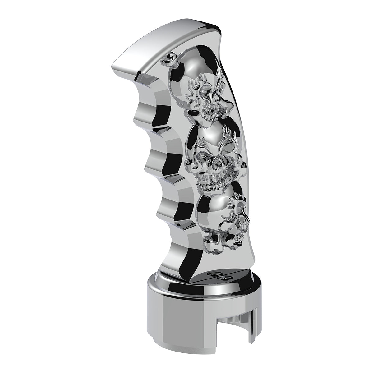 Thread-On Skulls Pistol Grip Gearshift Knob With 13/15/18 Speed Adapter - Chrome
