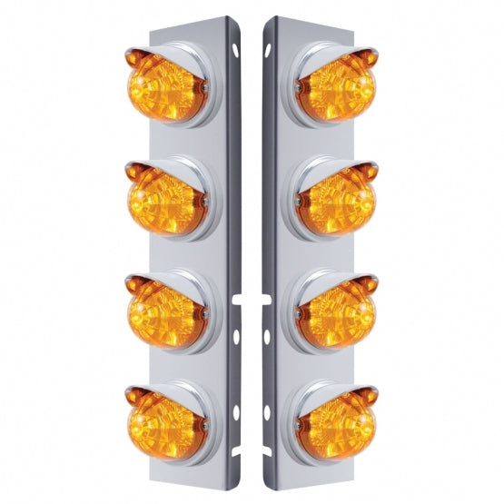 SS Front Air Cleaner Bracket With 8X 17 LED Reflector Watermelon Lights & Visors For Peterbilt-Amber LED & Lens