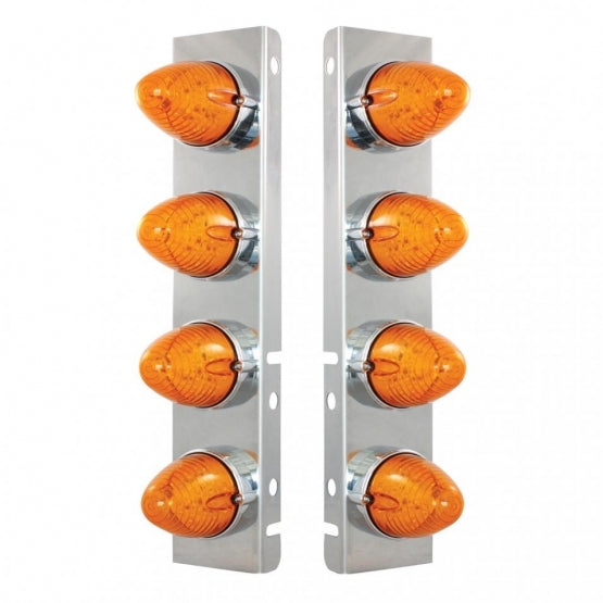 SS Front Air Cleaner Bracket With 8X 19 LED Beehive Lights & Bezels For Peterbilt-Amber LED & Lens