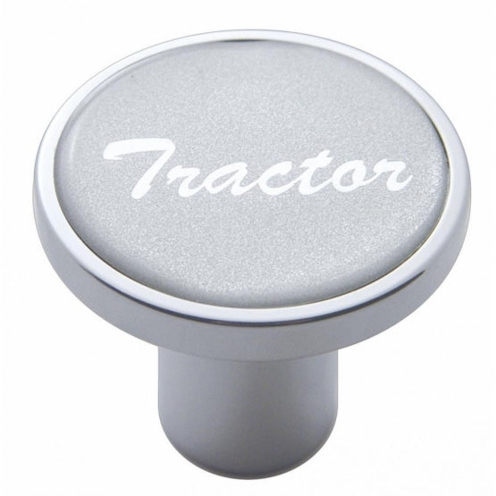 Aluminum Screw-On Air Valve Knob With Glossy Tractor Script Sticker - Silver Sticker