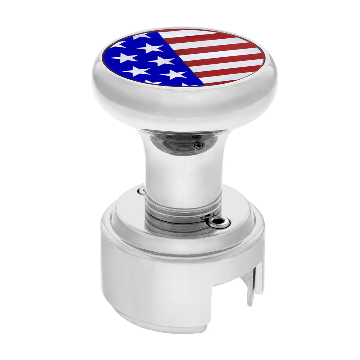 Thread-On Gearshift Knob With 13/15/18 Speed Adapter & USA Flag Sticker - Chrome