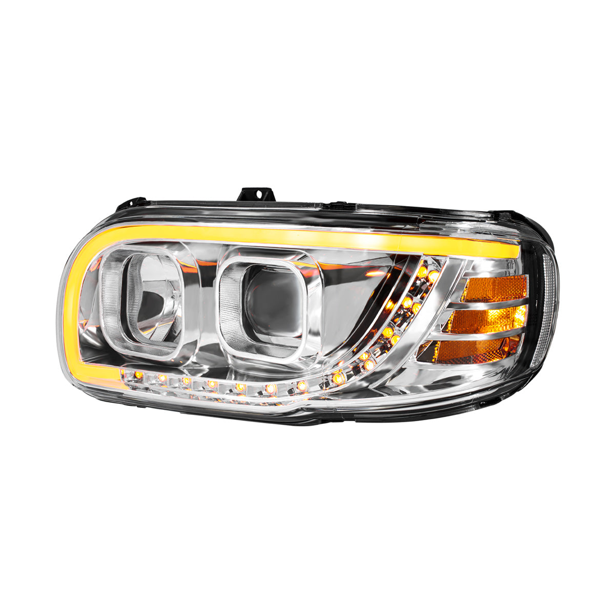 Chrome Projection Headlight With LED Turn Signal & Light Bar For 2008-2024 Peterbilt 389-Driver