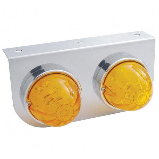 Stainless Light Bracket With 2X 17 LED Dual Function Watermelon Lights - Amber LED/Amber Lens