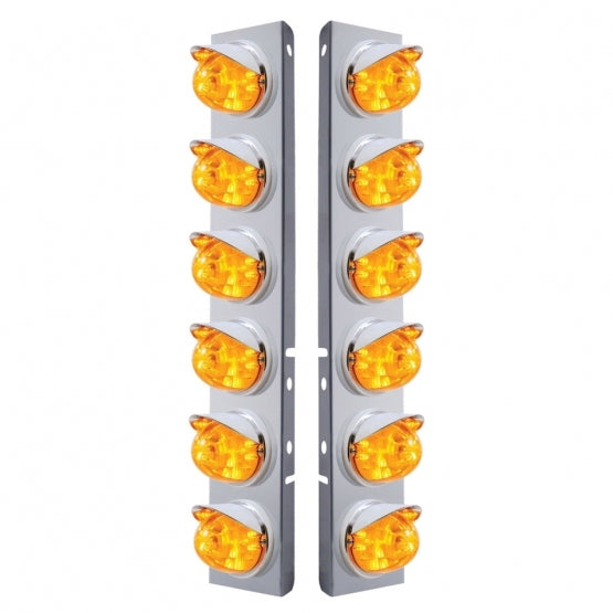 SS Front Air Cleaner Bracket W/12X 17 LED Watermelon Lights & Visors For Peterbilt-Amber LED & Lens