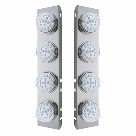 SS Front Air Cleaner Bracket With 8X 17 Amber LED Reflector Lights & SS Bezels For Peterbilt-Clear Lens