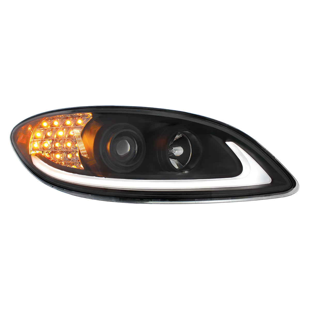 Black Projection Headlight With LED Turn Signal & Light Bar For 2006-2017 International Prostar - Passenger