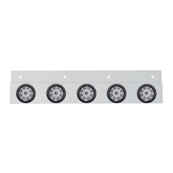 Stainless Top Mud Flap Plate With 5X 9 LED 2" Reflector Lights & Grommets - Red LED/Clear Lens (Each)