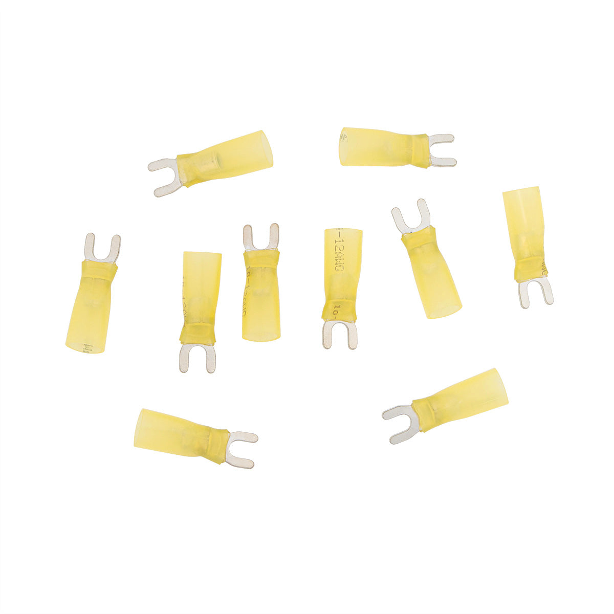 12-10 AWG #8 Stud CS Heat Shrink Spade Terminal - Yellow (10-Pack)