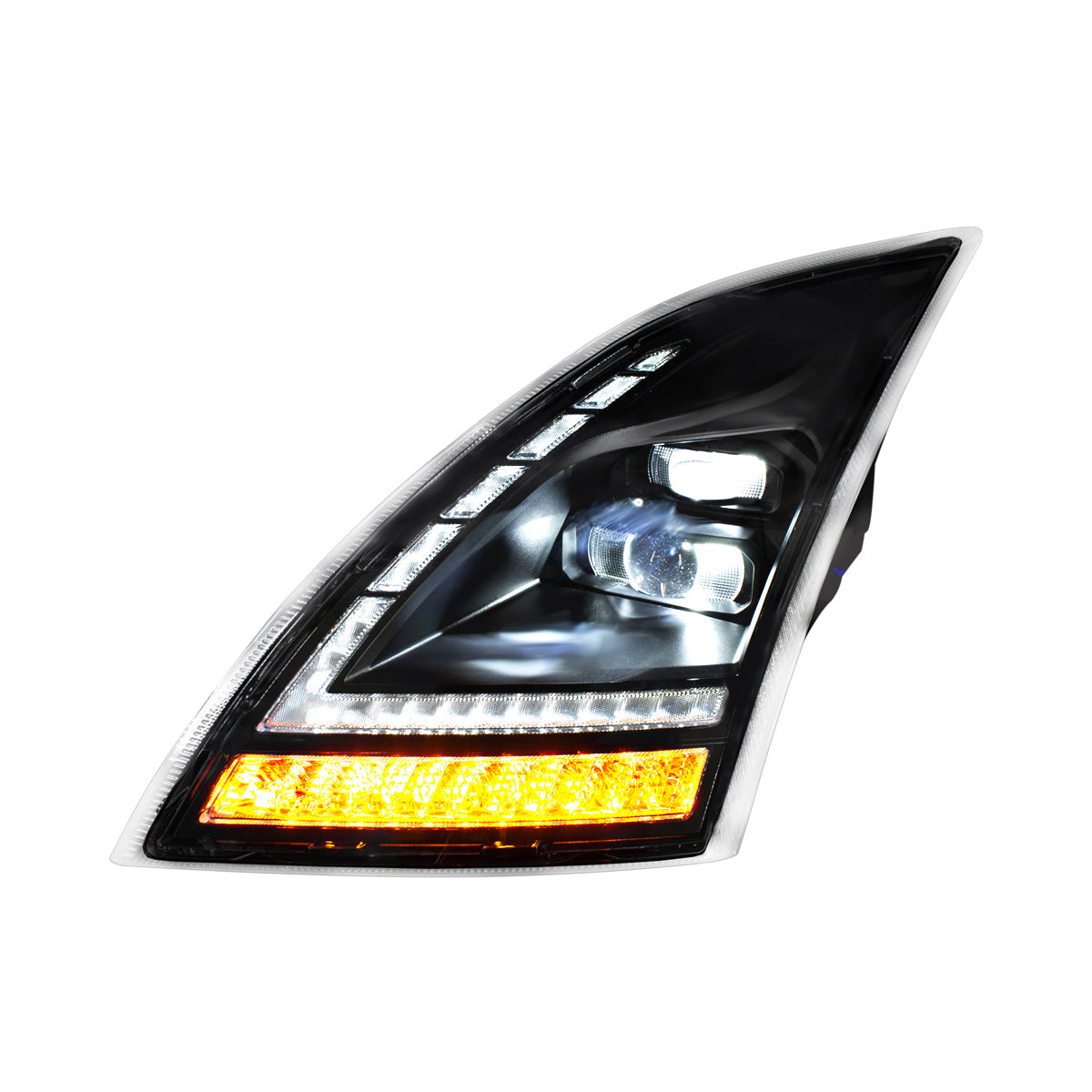 Blackout Full LED Headlight With LED Turn Signal and DRL For 2018-2024 Volvo VNL-Driver