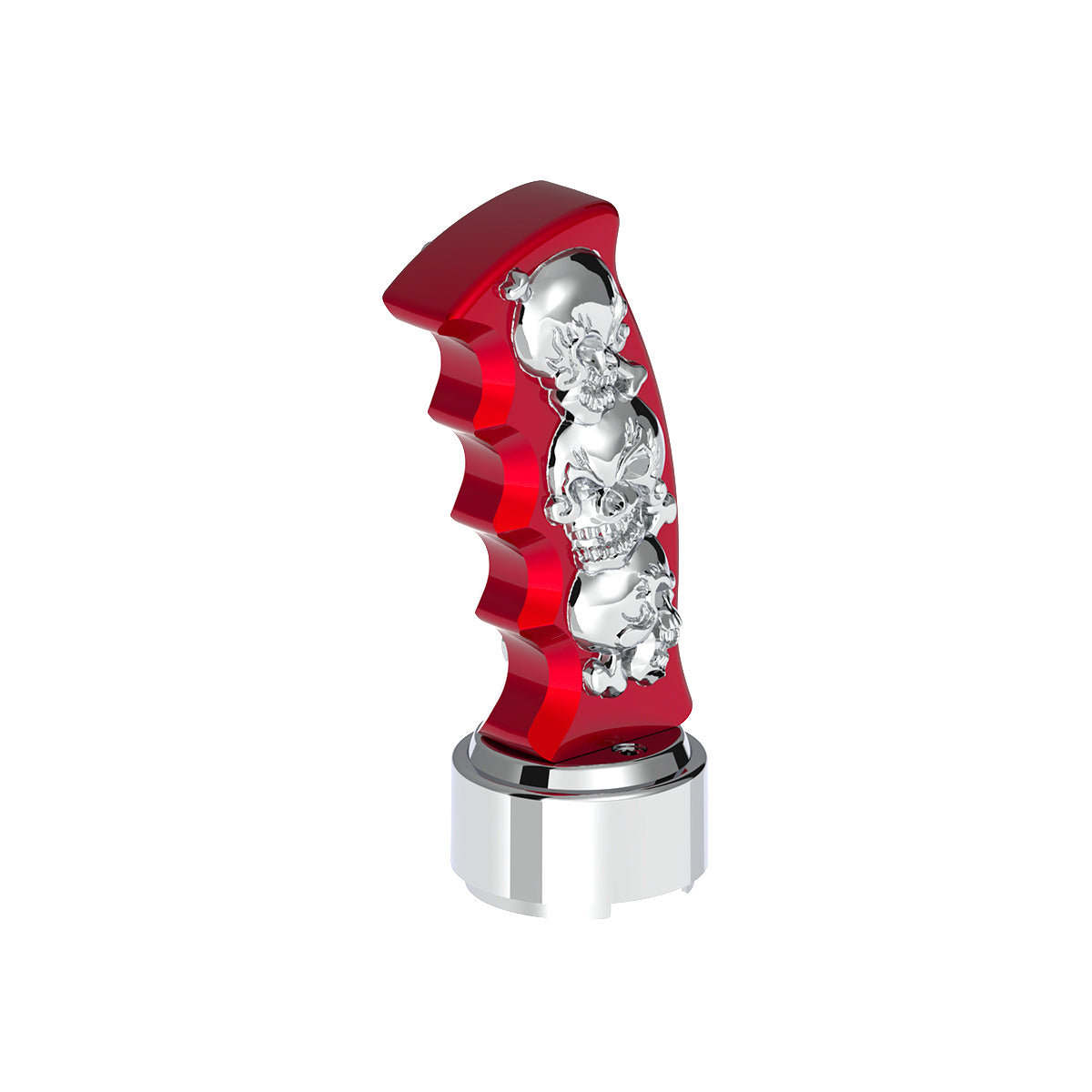 Thread-On Skulls Pistol Grip Gearshift Knob With Chrome 9/10 Speed Adapter - Candy Red With Chrome Skulls