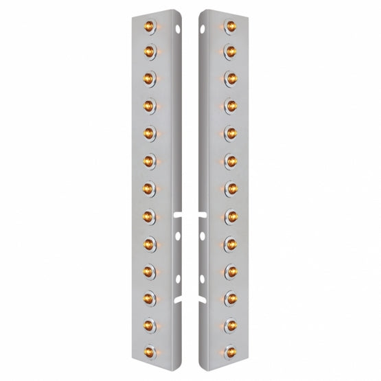 SS Front Air Cleaner Bracket With 26X 2 Amber LED 3/4" Mini Lights & SS Bezels For Peterbilt-Clear Lens