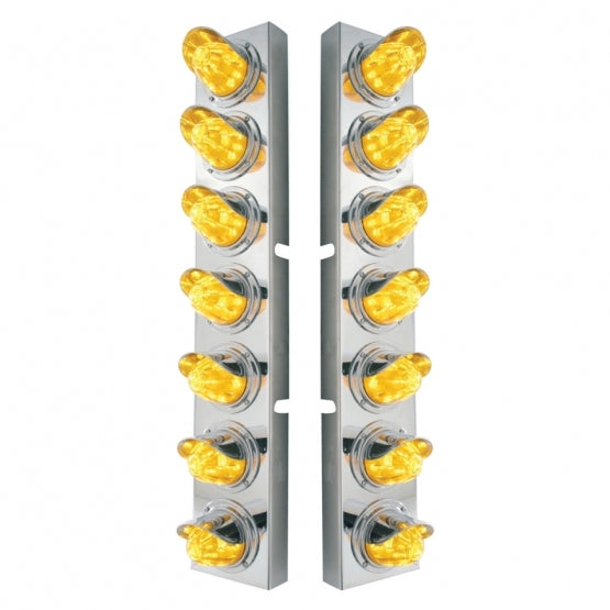 SS Front Air Cleaner Brkt With 14X 11 Amber LED Watermelon Light & Visor Bezel For KW Trucks-Amber Lens