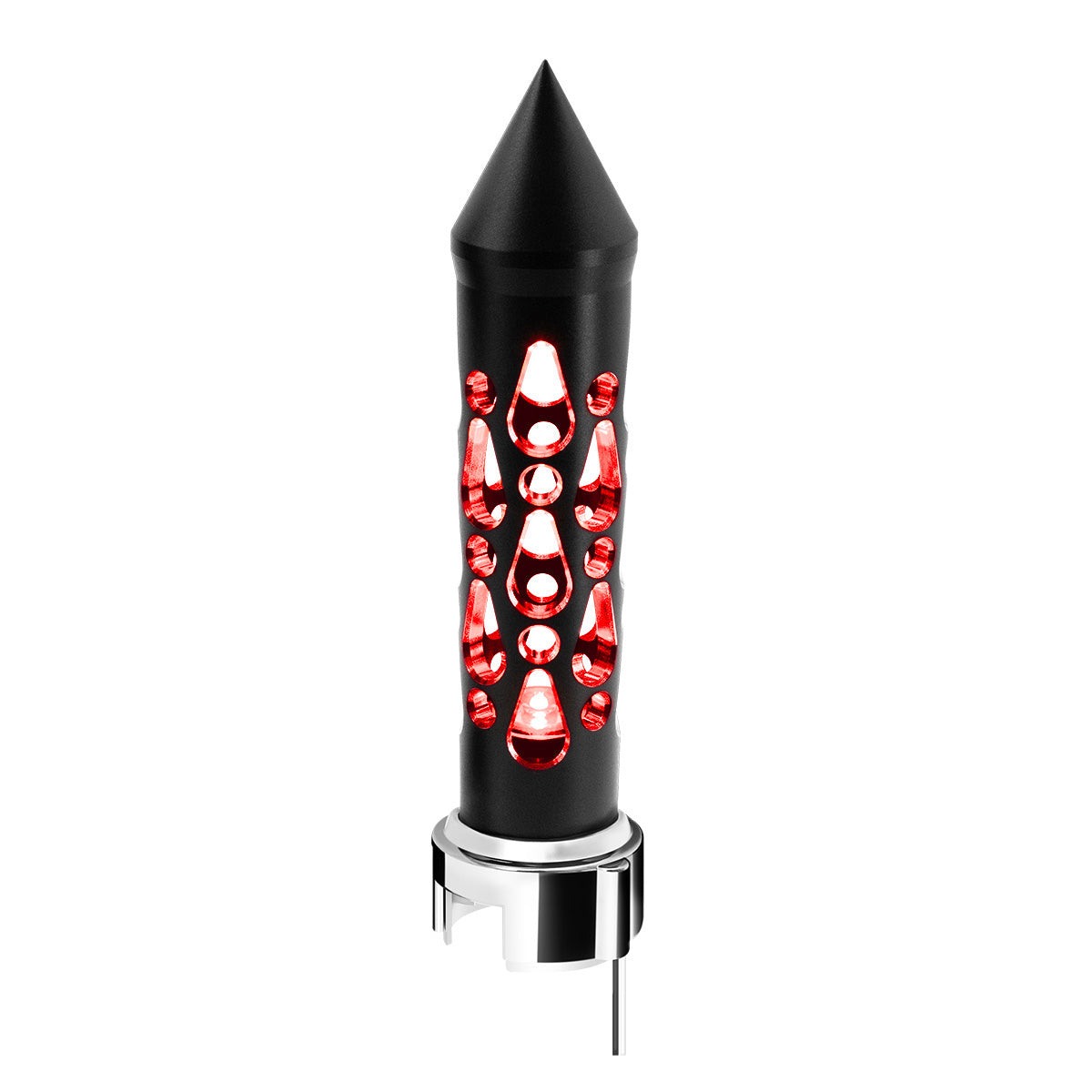 Thread-On Brooklyn Style Spike Gearshift Knob With LED 13/15/18 Speed Adapter-Matte Black/Red LED