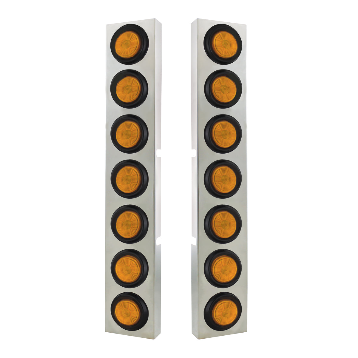 Kenworth Stainless Front Air Cleaner Bracket With 14X 2" Flat Lights & Grommets - Amber Lens