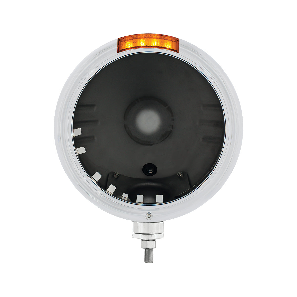 Stainless Steel Classic Stripe Headlight No Bulb With LED Signal - Amber Lens
