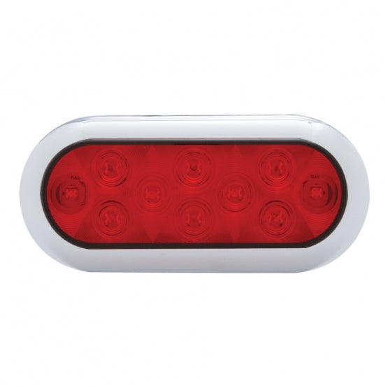 10 LED 6" Oval Flange Mount Light With Bezel (Stop, Turn & Tail) - Red LED/Red Lens (Bulk)
