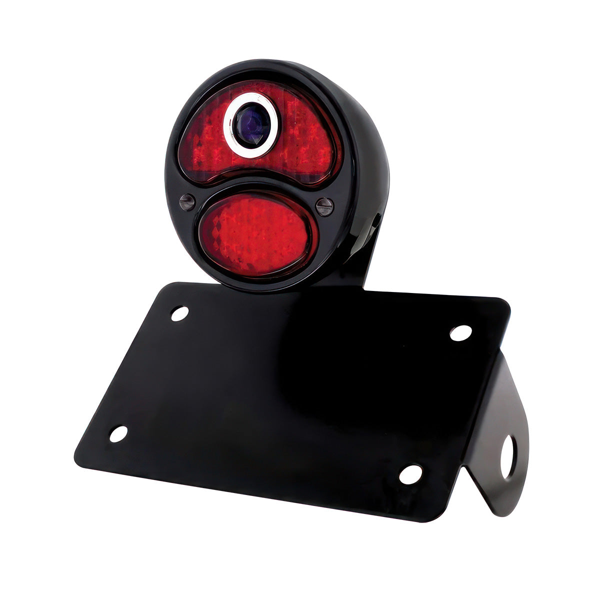 Black 1928 DUO Lamp & Blue Dot Style LED Tail Light Assembly With Horizontal Mounting Bracket For Motorcycle