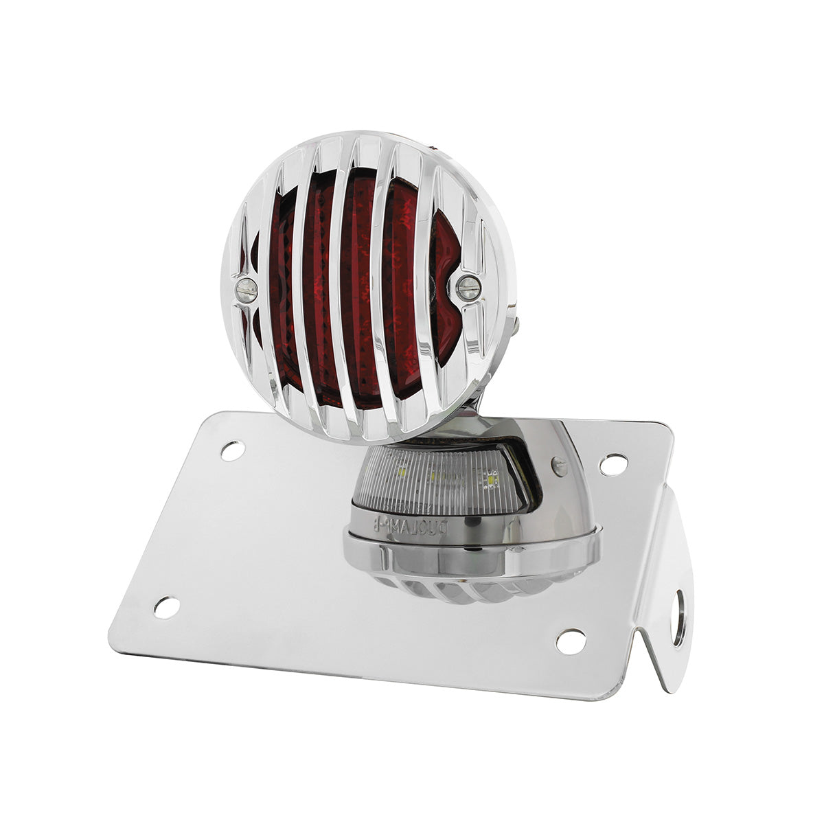 Motorcycle LED "Bobber" Style Horizontal Tail Light With Chrome Grille Bezel-Red Lens