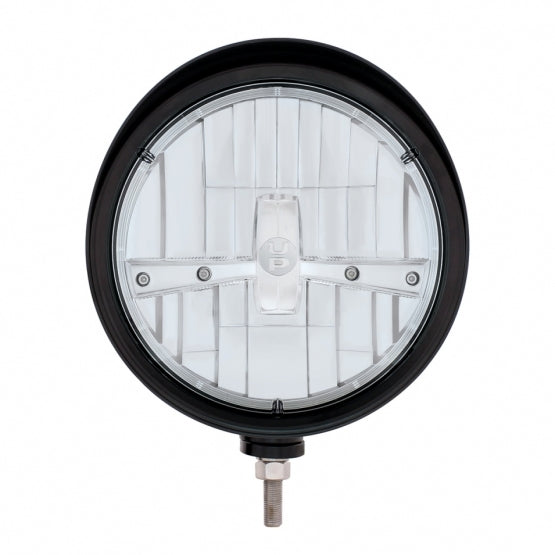 Black "Billet" Style Groove Headlight With Visor 5 LED Bulb - Chrome