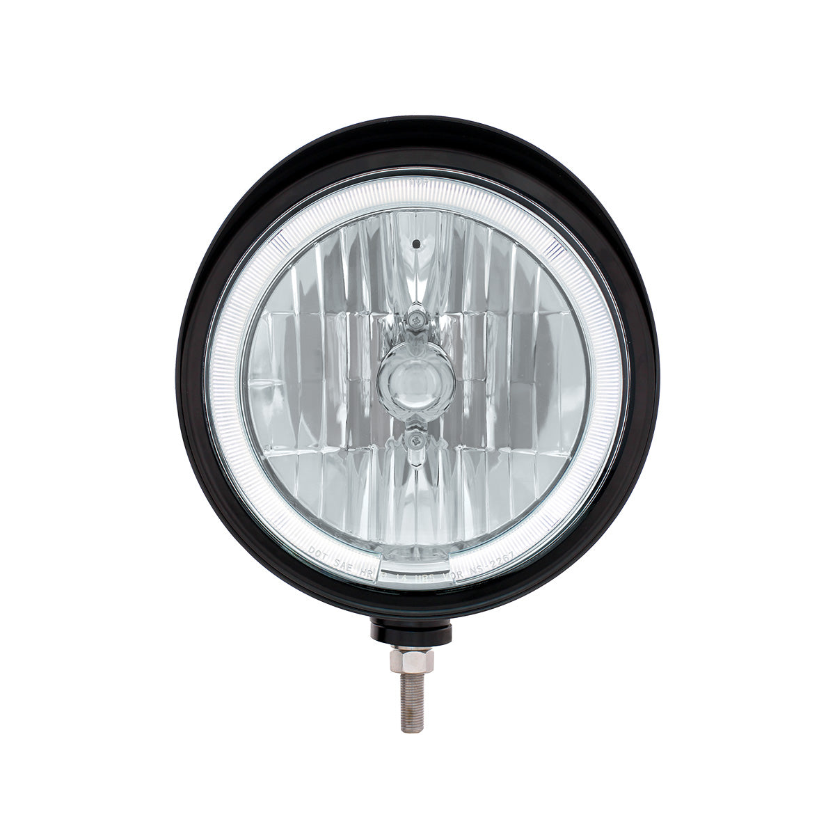 Black "Billet" Style Groove Headlight With Visor 9007 Bulb With White LED Halo Rim