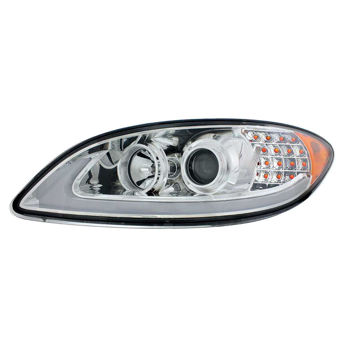 Chrome Projection Headlight With LED Turn Signal & Light Bar For 2006-2017 International Prostar - Driver