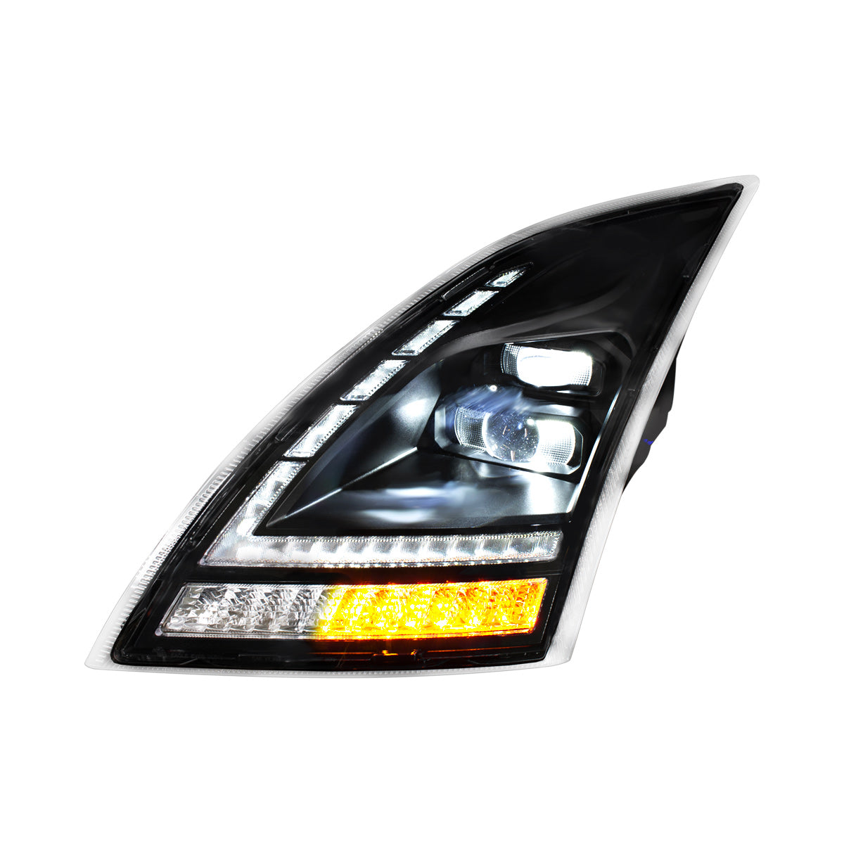 Blackout Full LED Headlight With Switchable Sequential Turn Signal. 2018-2024 Volvo VNL-Driver