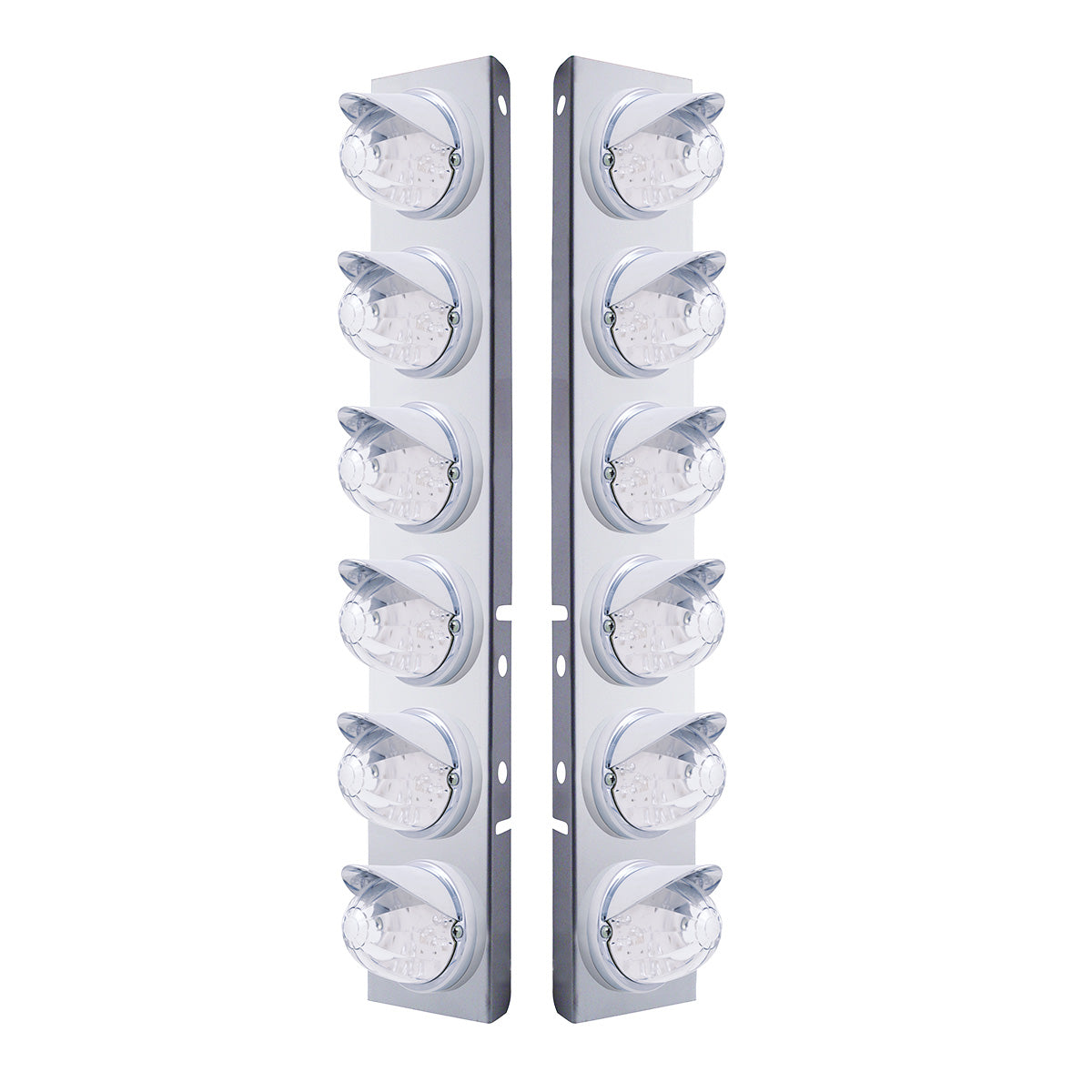 SS Front Air Cleaner Bracket W/12X 17 LED Watermelon Lights & Visors For Peterbilt -Amber LED/Clear Lens