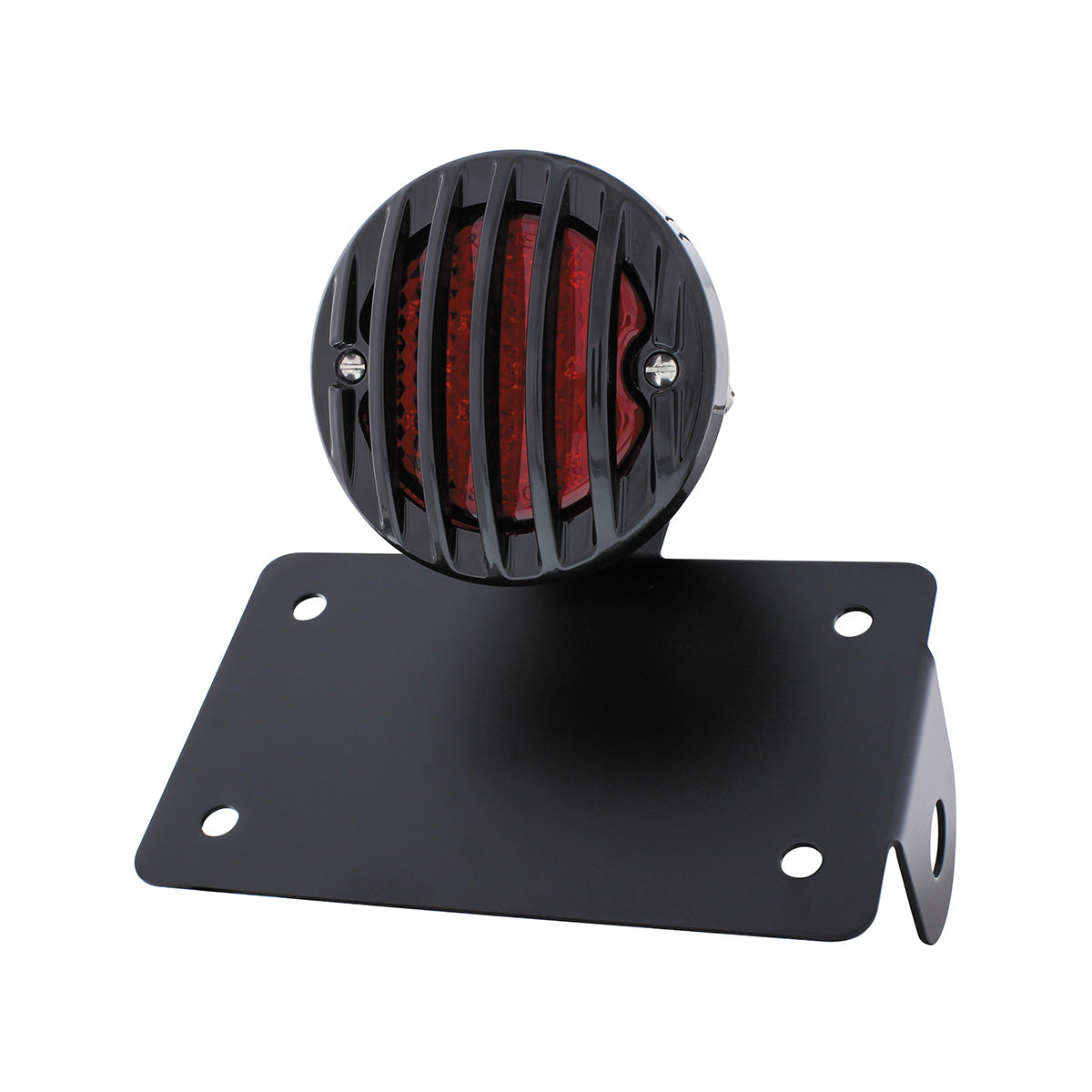 Motorcycle LED "Bobber" Style Horizontal Tail Light With Black Grille Bezel-Red Lens