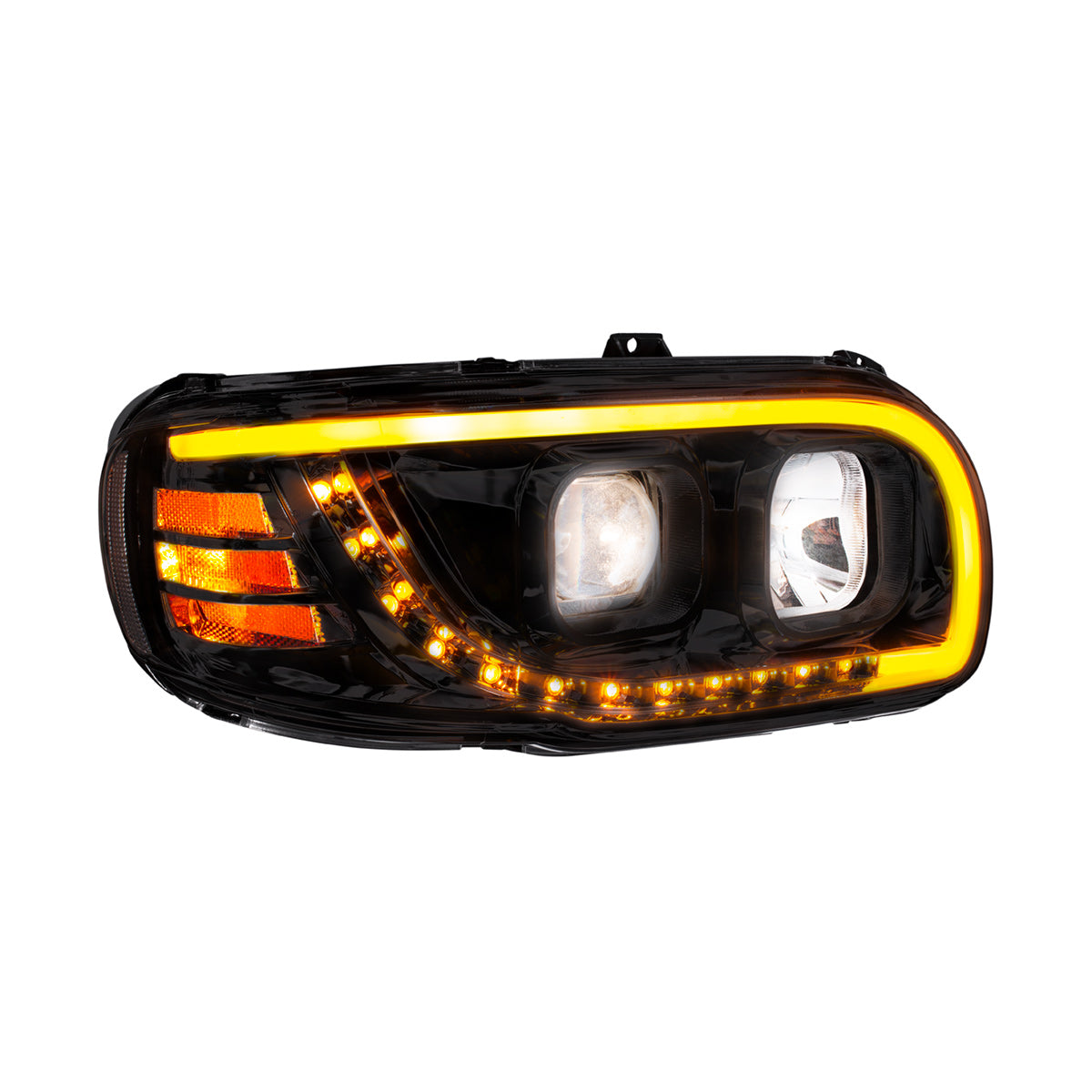 Blackout Projection Headlight With LED Turn Signal & Light Bar For 2008-2024 Peterbilt 389-Passenger