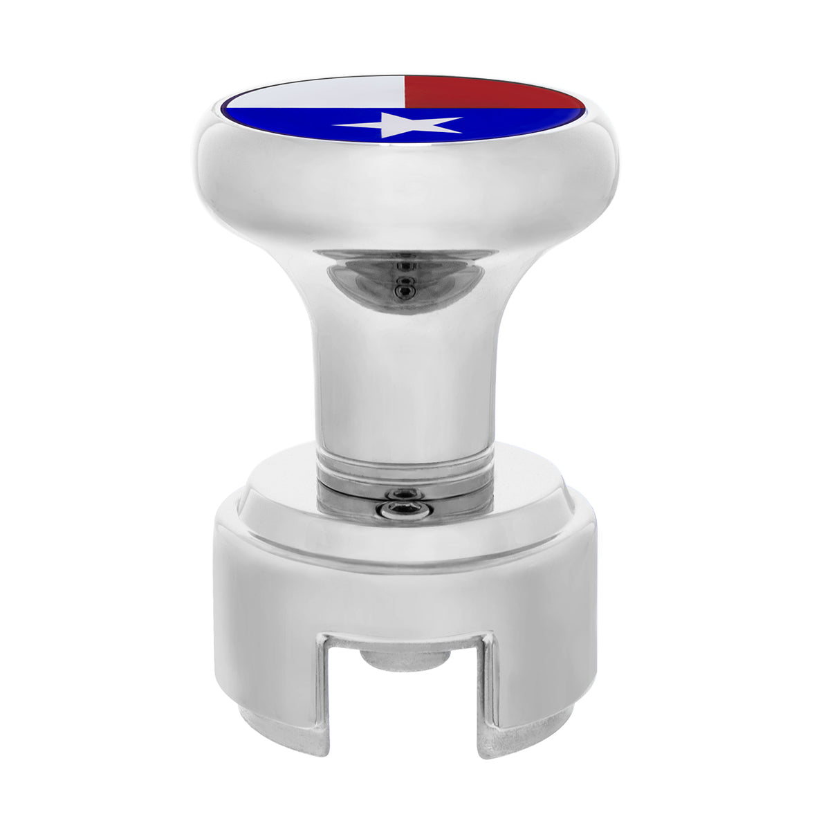 Thread-On Gearshift Knob With 13/15/18 Speed Adapter & Texas Flag Sticker - Chrome